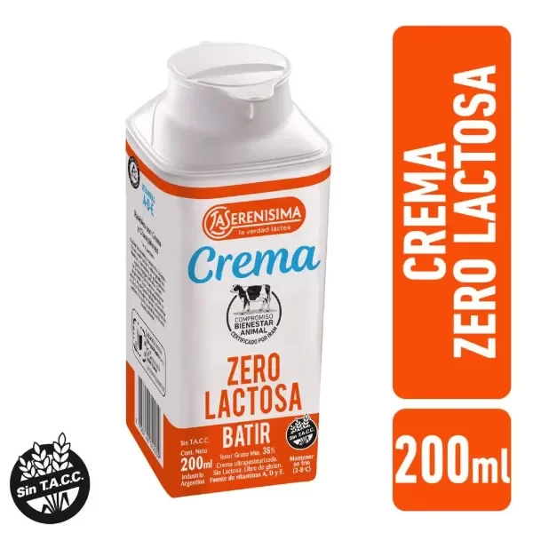 Producto - Crema de leche zero lactosa 200ml LA SERENISIMA