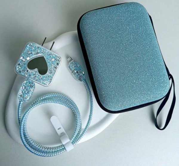 Producto - Combo valija + protector de cargador glitter azul