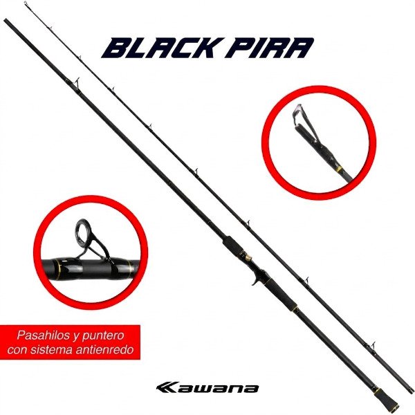 Producto - Caña Bait Kawana Black Pira 2.40 y 2.70m 2 Tramos  30-60lbs Carbono IM8 Trolling - 1