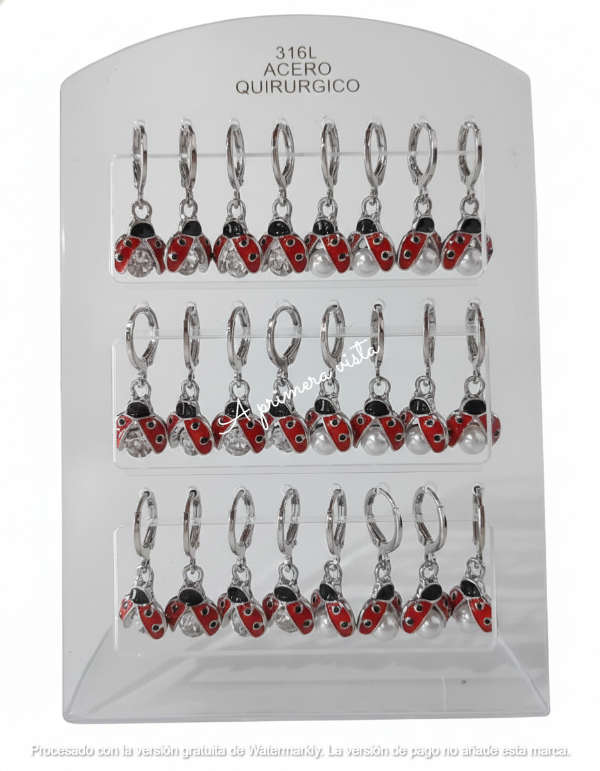 Producto - Aros vaquitas de san antonio acero blanco c/par