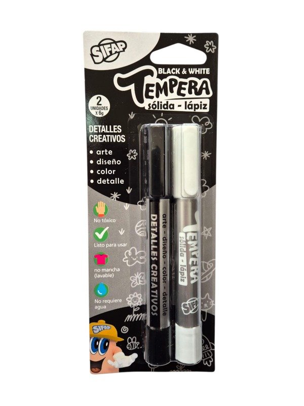 Producto - Témpera Sólida Lapiz Sifap X2 Color Metalizado - Blanco y Negro