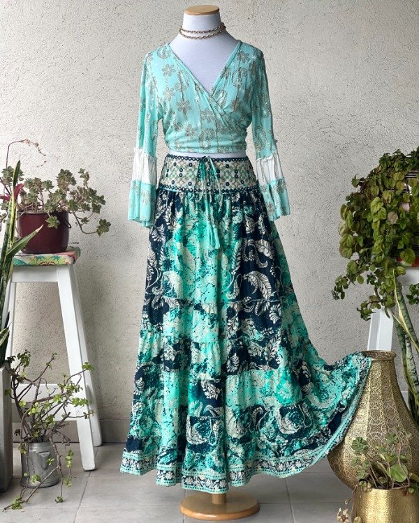 Producto - Falda Folk Tejida Verde  M a XL