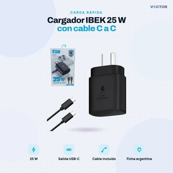 Producto - Cargador IBEK 25W con Cable C a C IB 580 - 1