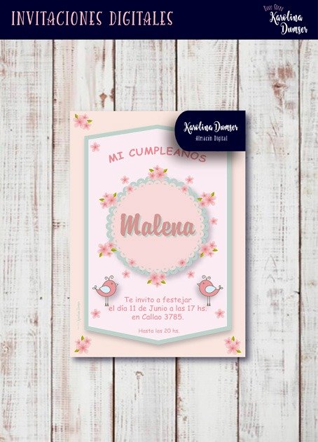 Producto - Tarjeta Digital Pajaritos Personalizada Cumpleaños Infantiles. Diseños Varios