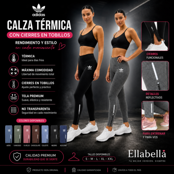 Producto - Calza Adidas Con Cierres Reflectivos en Tobillos Varios Colores