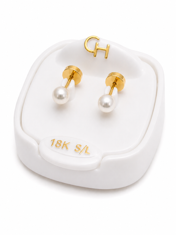 Producto - Aros abridores ch perla 4mm - perno y cabezal oro 18k