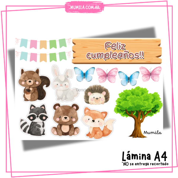 Producto - Lamina papel foto Topper Animalitos bosque EN STOCK