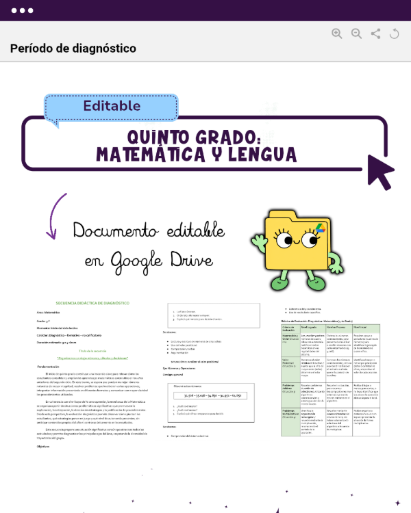Producto - PERÍODO DIAGNÓSTICO: MATEMÁTICA Y LENGUA - QUINTO GRADO