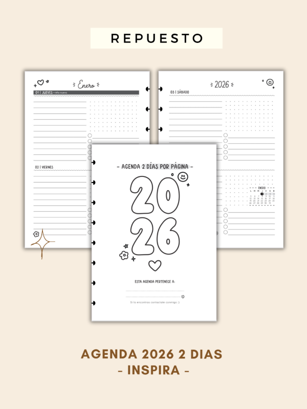 Producto - Agenda 2026 2 dias - Inspira - repuesto