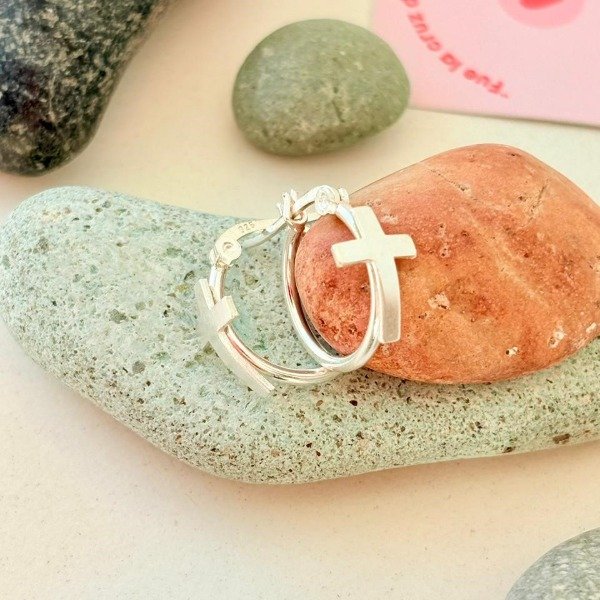 Producto - Argollitas - Cruz - Plata 925