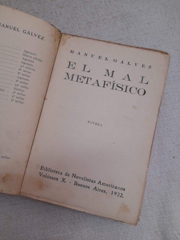 Producto - El Mal Metafisico - Manuel Gálvez - Novelistas Americanos - 4