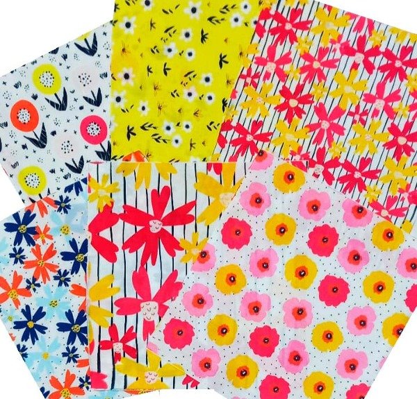 Producto - Pack Tela para Patchwork Retazos SUNFLOWER 6 Cortes 20x20