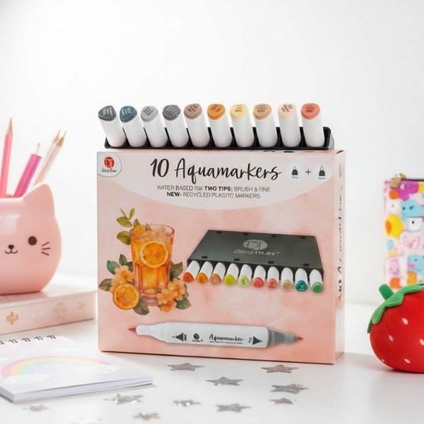 Producto - Set x10 marcadores doble punta pincel y punta fina a base de agua