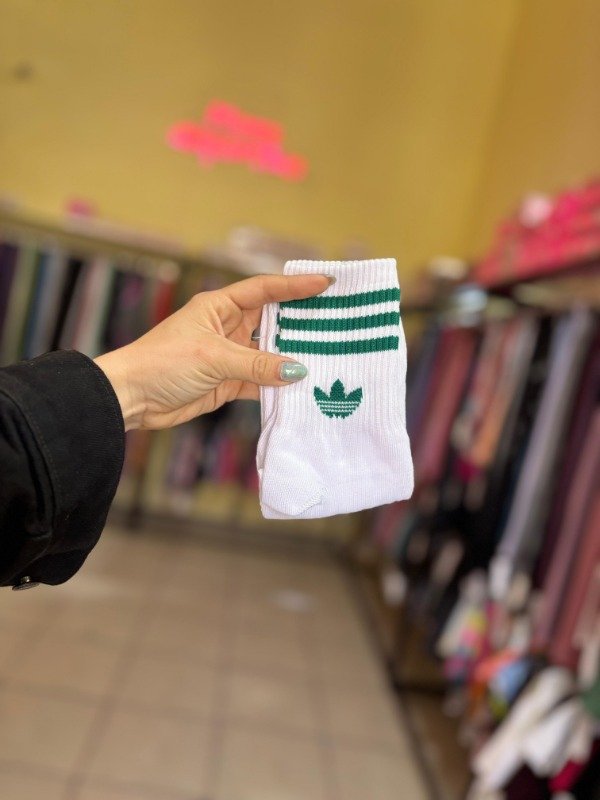 Producto - Medias media caña blanca lineas verdes adidas