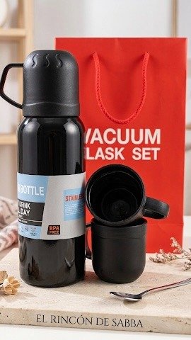 Producto - Set de Termo Vacuum con 3 Tazas - Negro