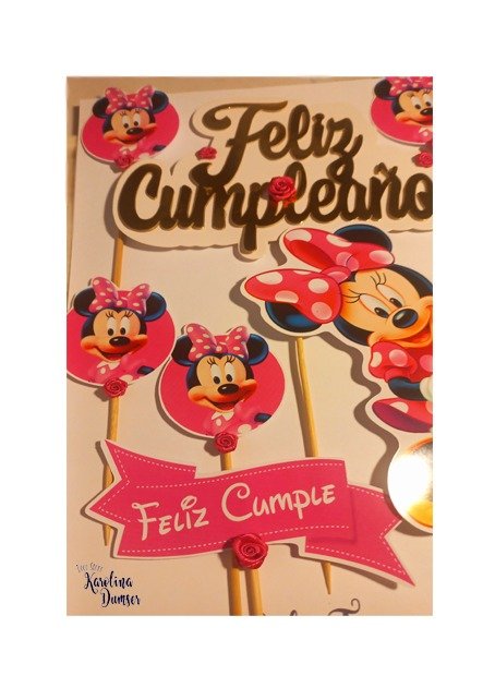 Producto - Cake Topper Adorno Minnie Fucsia Feliz Cumpleaños + 6 CupcakeToppers - 1