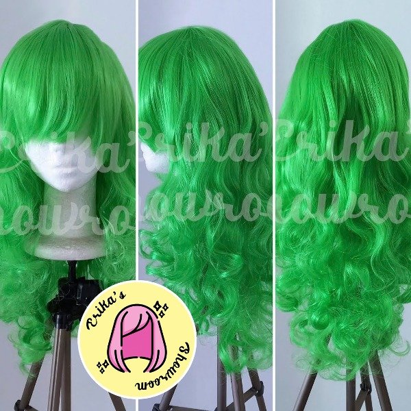 Producto - Peluca larga bucles con flequillo verde 15C