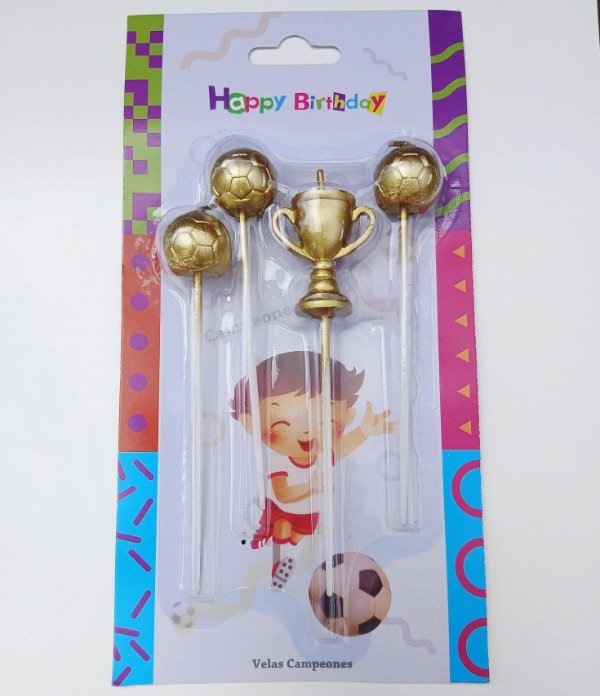 Producto - Velas dorado forma copa y pelotas