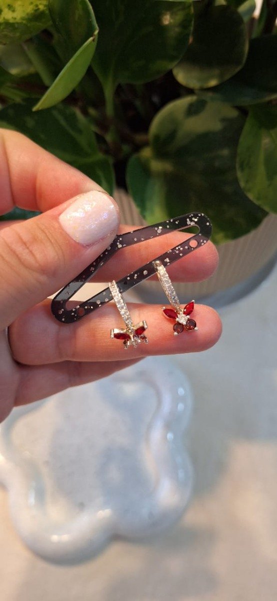 Producto - Argollitas Plata Mariposa Roja