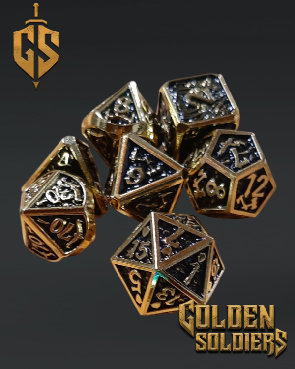Producto - Set de 7 dados Metalicos Golden Hero