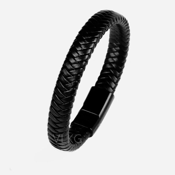 Producto - Pulsera Cuero Trenzado Doble cierre black