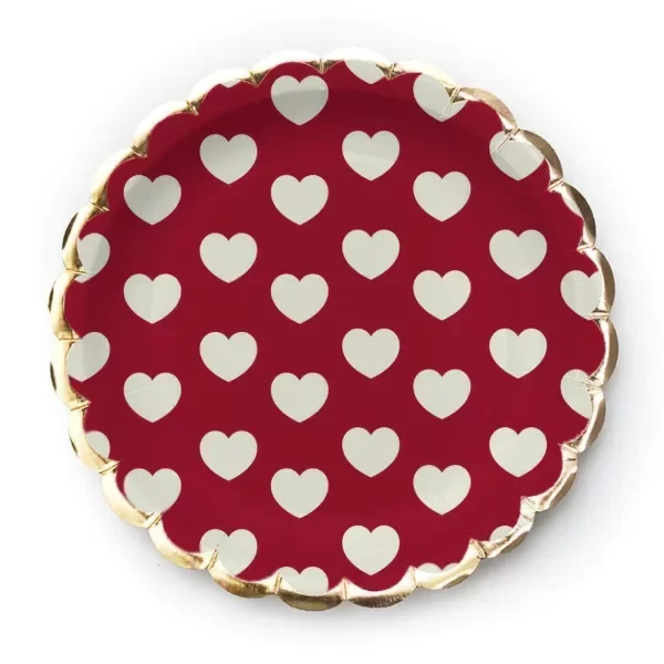 Producto - PLATO ROJO CORAZON BEIGE x 8U