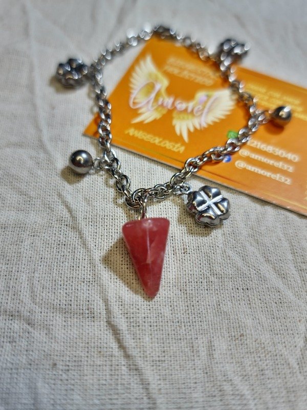 Producto - Pulsera Mini Péndulo Cuarzo Rojo y Trébol