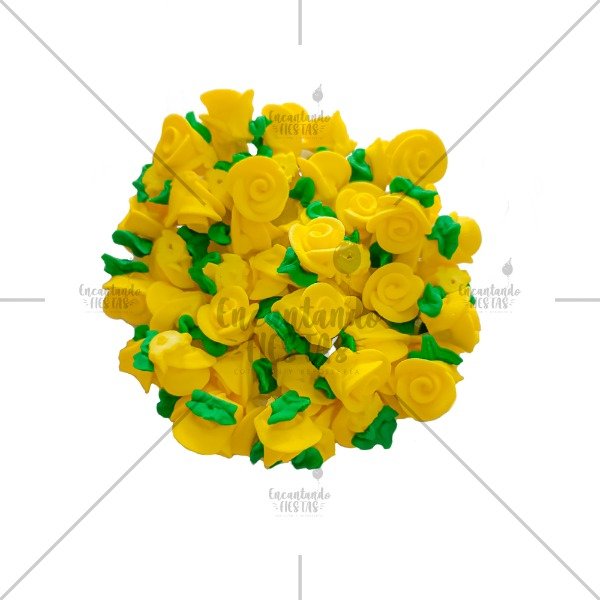 Producto - Adorno de Azucar Flor Rococo Amarillo Hoja x 5u