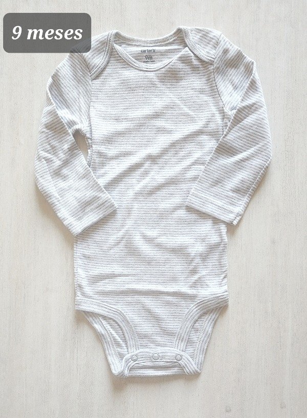 Body manga larga carters 9 meses rayas gris