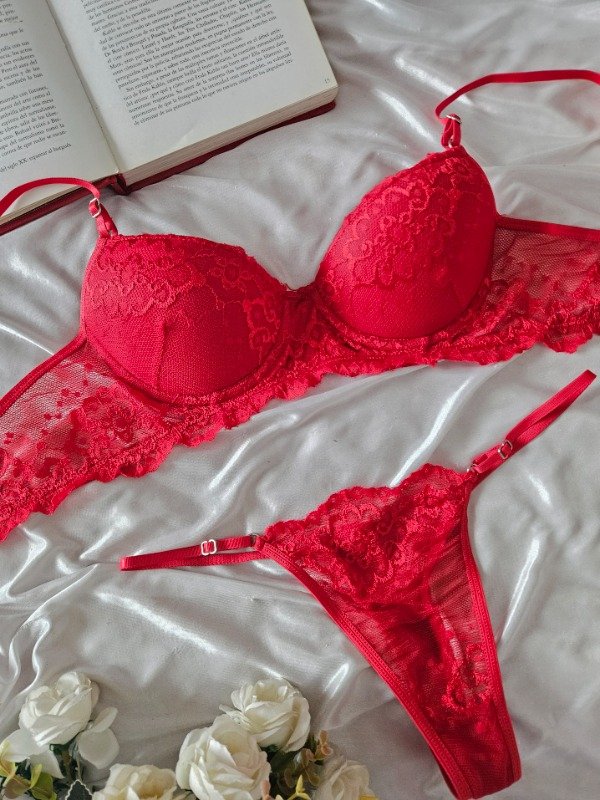 Producto - CONJUNTO DE ENCAJE ARMADO CON ARO (A08 A) ROJO