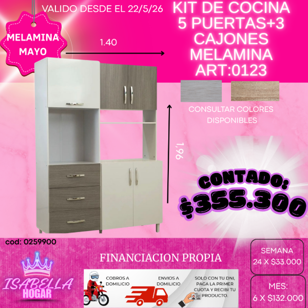 Producto - KIT COCINA 5 PUERTAS+3 CAJONES MELAMINA