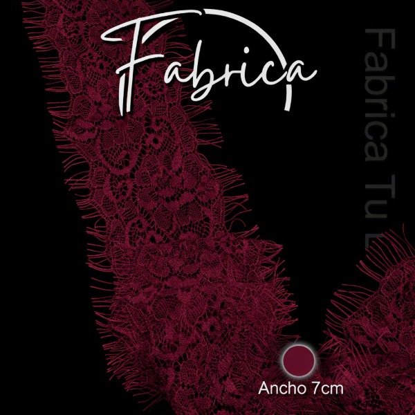 Producto - PS300 Puntilla Borravino angosta rígida pelitos. Medida: 7cm (por metro)