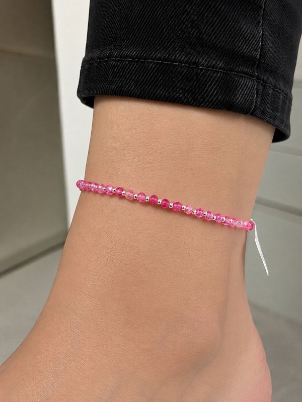 Producto - Tobillera de cristal rosa y plata 925