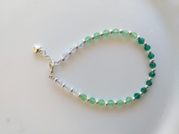 Producto - ABP0087 Pulsera Cristalizada Verde Degrade con Bolitas y Dije de Corazón