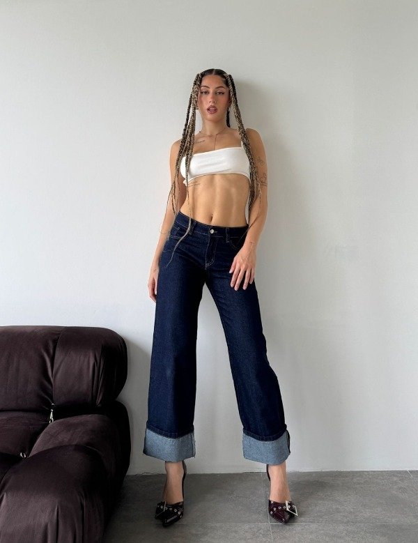 Producto - Wide leg azul con dobles