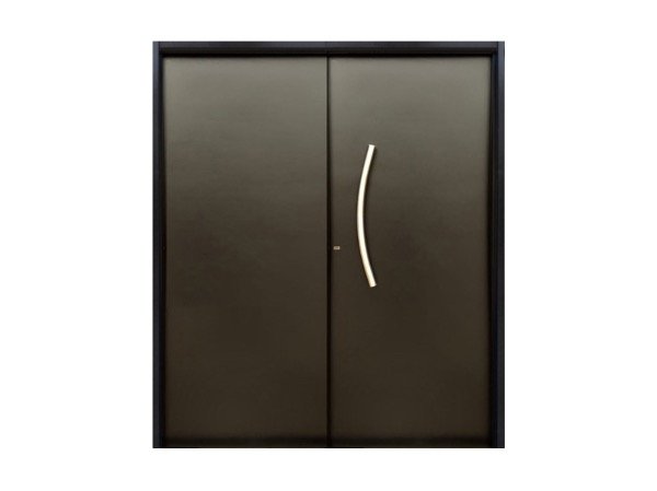 Producto - Puerta doble chapa inyectada doble hoja negra lisa con barral curvo