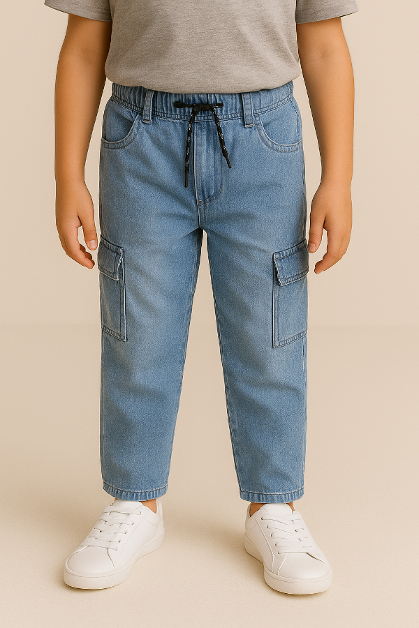 Producto - JEAN CARGO MOM NIÑO AZUL SIN PUÑO