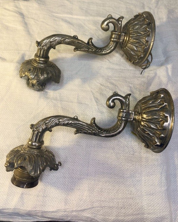 Producto - Par De Apliques De Pared De Bronce  Plateado