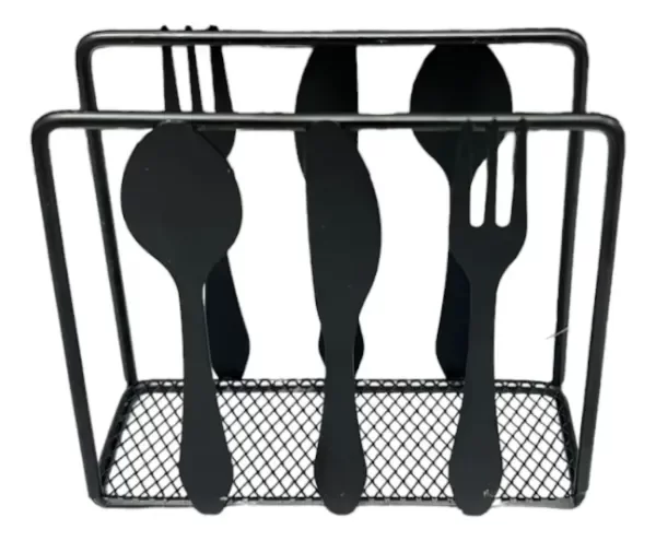 Producto - SERVILLETERO NEGRO CON DIBUJO DE TENEDOR CUCHARA Y CUCHILLO NEGRO - 3