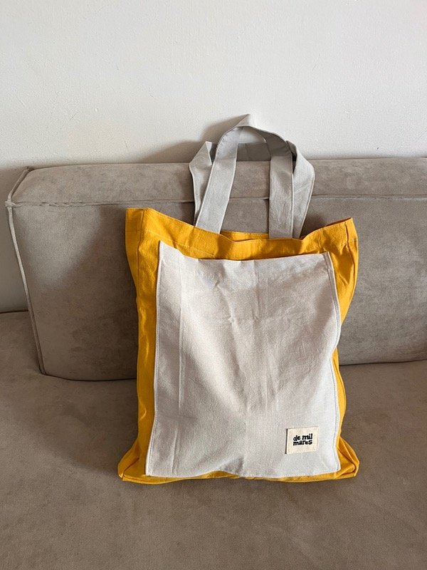 Producto - TOTE BAG: mostaza y gris perla