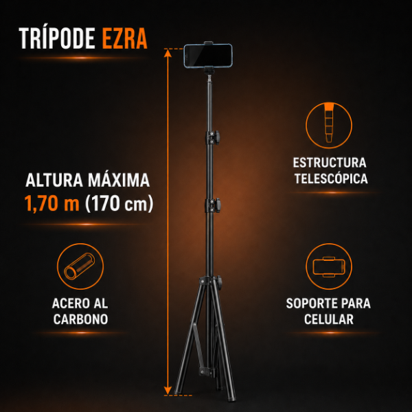 Producto - Trípode Soporte Para Celular EZRA de Metal de 1.70Cm HL97-2. - 1