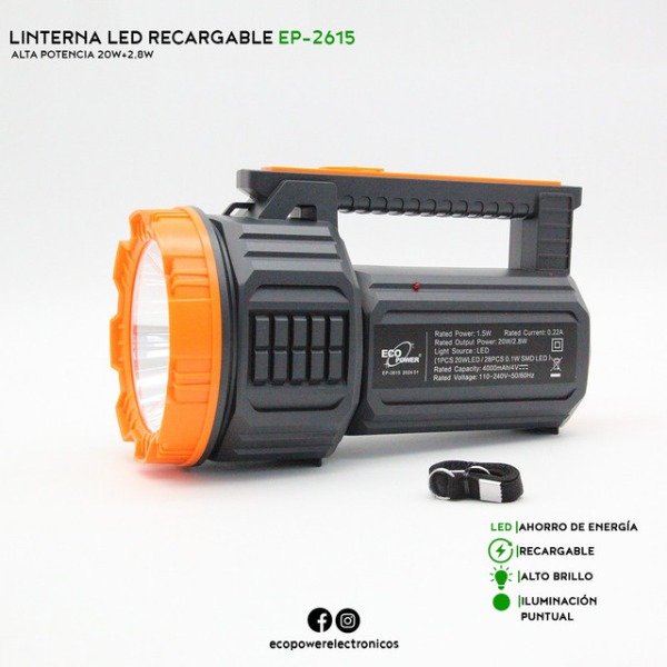 Producto - LINTERNA ECOPOWER 25CM DE LARGO 20W + 2.8W LED