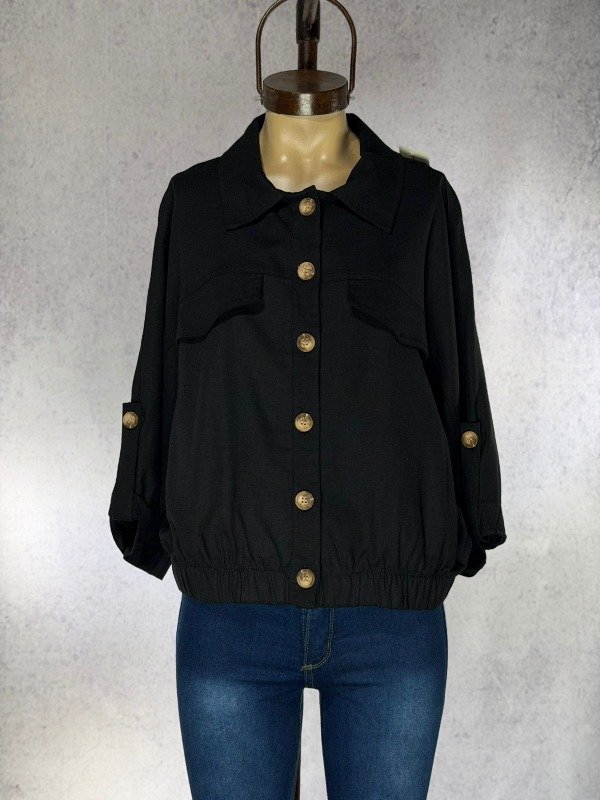 Producto - CAMPERA KALSEY NEGRA LINO CON ELASTICO EN CINTURA