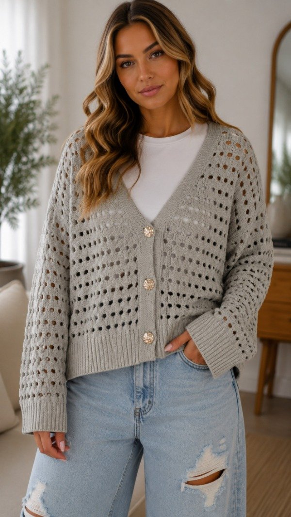 Producto - CARDIGAN CALADO SOPHIA (CEMENTO)