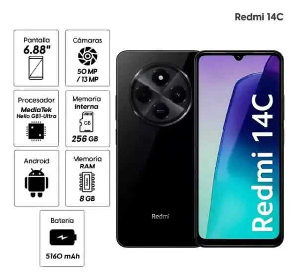 Producto - XIAOMI Celular Redmi 14C 256Gb (16gb Vram) 6.88 50Mp/13mp MIDNIGHT BLACK