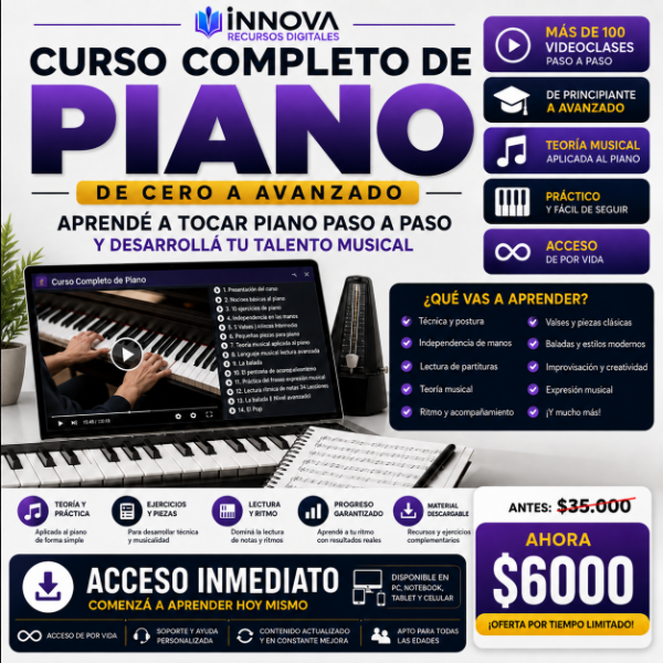 Producto - CURSO COMPLETO DE PIANO  I  0 A AVANZADO