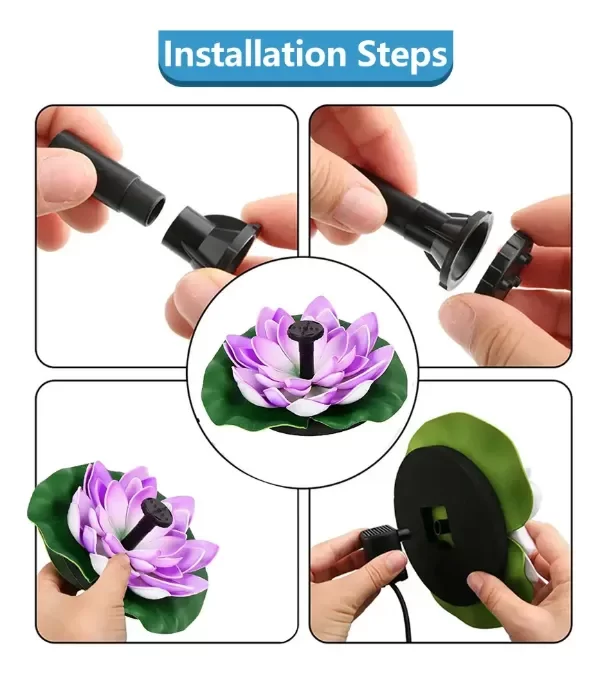 Producto - Fuente De Agua Bomba Solar Flotante Con Flor Loto Exterior - 3