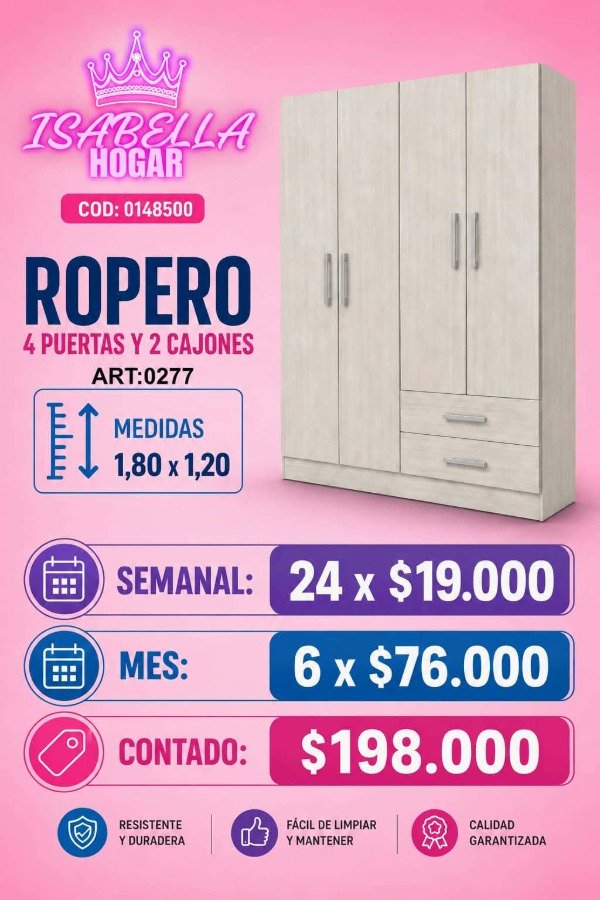 Producto - ROPERO 4 PUERTAS BENEVENTO RICCHEZZE