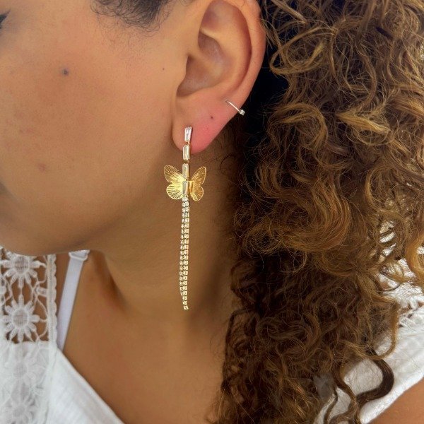 Producto - AROS BIJOU DORADOS MARIPOSA Y BRILLOS BAGUETTE