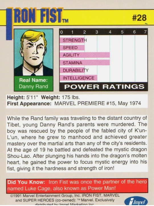 Producto - 1991 Impel Marvel Universe II #28 - Iron Fist - 1